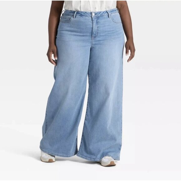 Ava & Viv Women's Blue Wide Leg High-Rise Relaxed Fit Jeans Size 24R - Picture 1 of 2